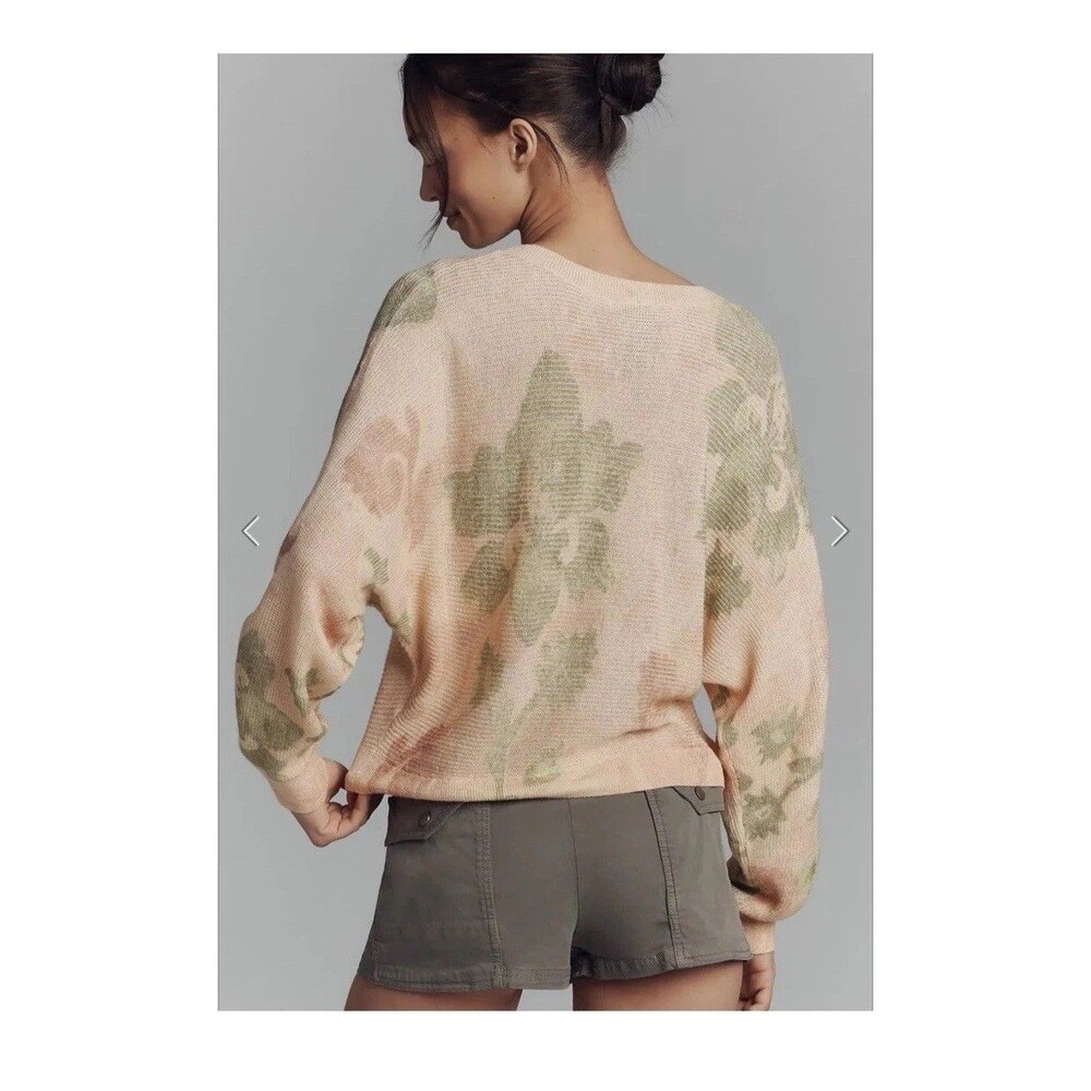 Anthropologie Printed-Linen Pullover Sweater Size L NWT - Picture 2 of 8